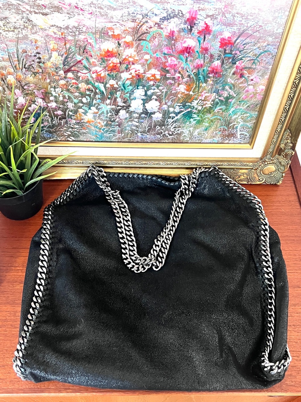 Stella McCartney Falabella Fold Over Tote Large Black Shaggy Deer Chain Bag - Picture 9 of 9